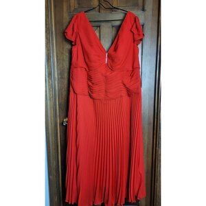 Lan Ting Bride Dress RED Pleated Beaded V-neck Cap Sleeve Chiffon 22 24 26 28